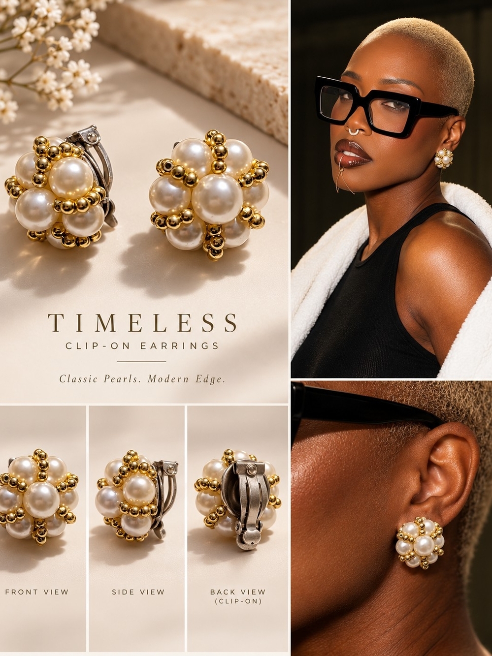 Timeless Gold & Pearl Clip-On Earrings